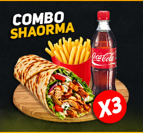 Combo X3 cu trei shaorma, cartofi și băuturi